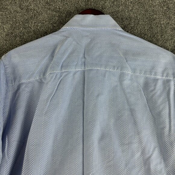 Bugatchi Uomo Shirt Mens Medium Button Up Blue Stripe Cotton Pocket - Picture 10 of 11